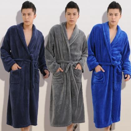 Fashion Men Coral Fleece Belted Sleep Robe..