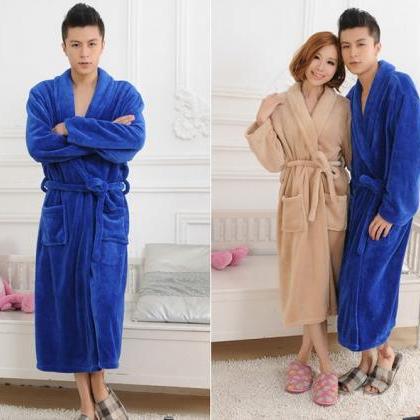 Fashion Men Coral Fleece Belted Sleep Robe..