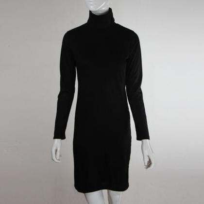 black high neck long sleeve midi dress