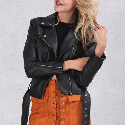 Women Autumn Winter Pu Leather Full Zipper Bomber..