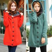 Single-breasted Hooded Fleece Inside Casual Loose Longline Knitted Cotton Sweater Jacket One Size