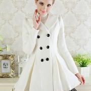 High Quality Women's White Skater Woolen Coat with Detachable Mesh Hem