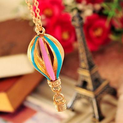 Sale Jewelry Cute Candy Color Hot Air Balloon Pendant Gold Chain Necklace 