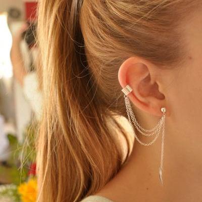 Women's Fashion Jewelry Punk Alloy Tassel Leaf Stud Earrings Ear Cuff One Piece