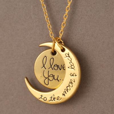 14K Gold High Quality Non-fading Moon and Son I LOVE YOU Pendant Chain Necklace as Men and Women Valentine's Gift