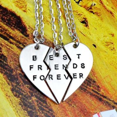 Women's Fashion Jewelry Boken Heart 3 Parts Pendant BEST FRIENDS FOREVER Best Friends Partners Friendship Good Friends Chain Necklace