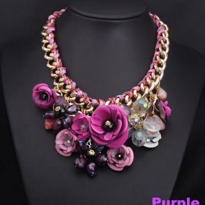 First Class Women's Fashion Jewelry Retro Elegant Beautiful Gemstone Crystal Flower Pendant Necklace