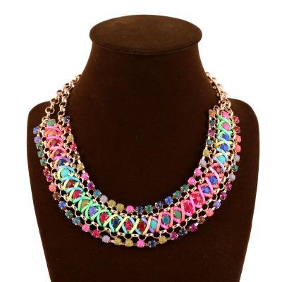 Exotic Bohemia Multicolor Rainbow Bead Gemstone Weaved Necklace