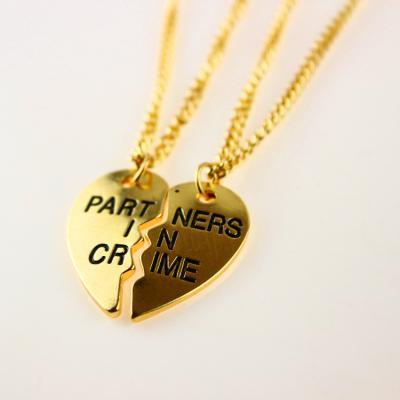 FREE SHIPPING 14K Gold Love Heart Pendant Chain Necklace as Best Friends Partners Friendship Jewelry Gift 