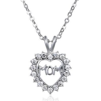 Full Diamond Mom Love Heart Pendant Necklace for Mother's Day Gift