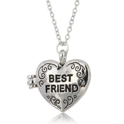 14k Silver Vintage BEST FRIENDS Love Heart Photo Frame Magmet Pendant Chain Necklace