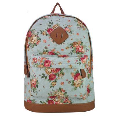 Preppylook Vintage Rose Flower Print Casual Outdoor Sports College Students Canvas School Backpack