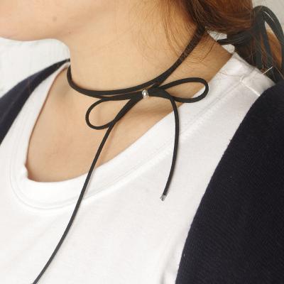 Women Street Fashion Jewelry Velvet Leather Rope Bow Choker Necklace