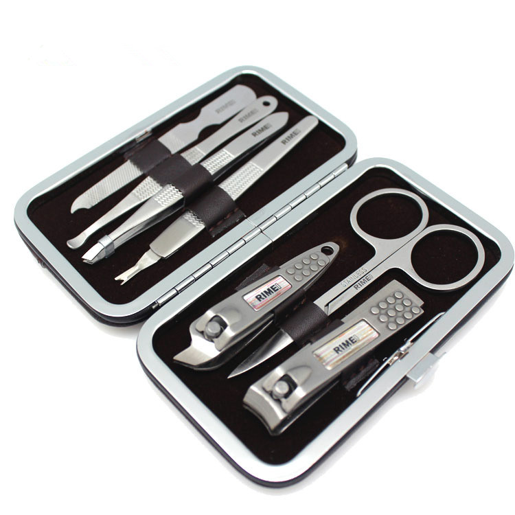 Fashion Beauty 7pcs Nail Scissors Nail Clipper Nail File Eyebrow Scissor With High Quality Leather Case