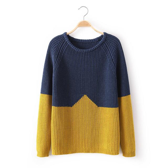 Christmas Red Color Block Round Neck Casual Street Women Fashion Vintage Knitted Jumper Sweater Pullover