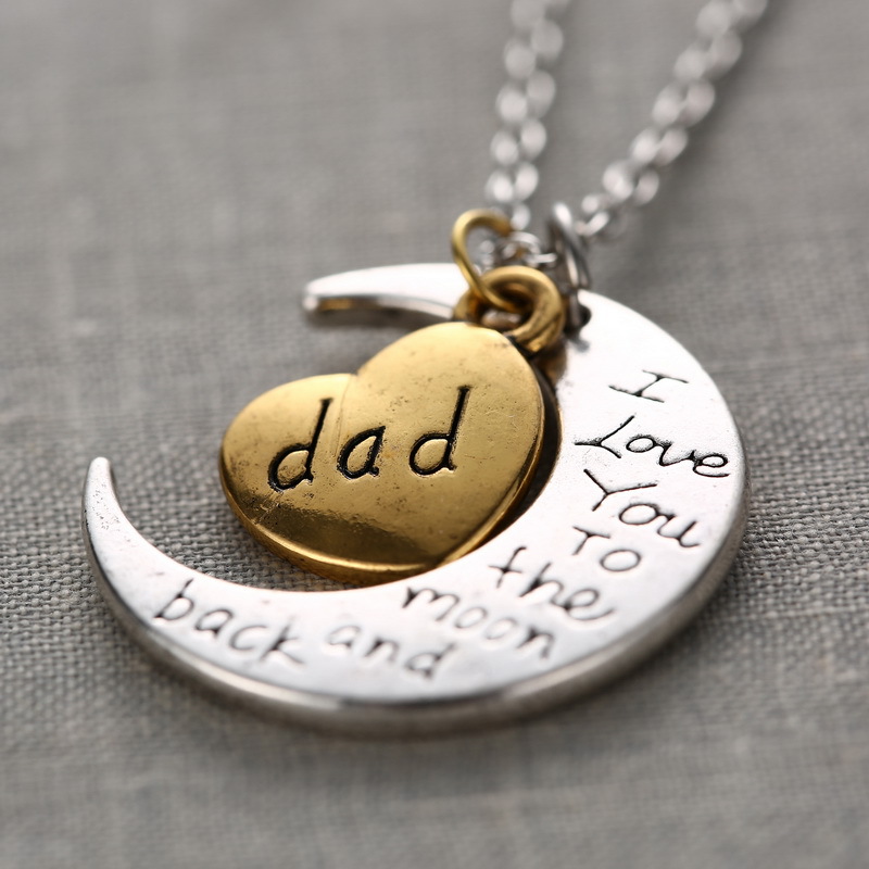 Fashion High Quality Non-fading Moon And Heart Dad Pendant Chain Necklace As Gift