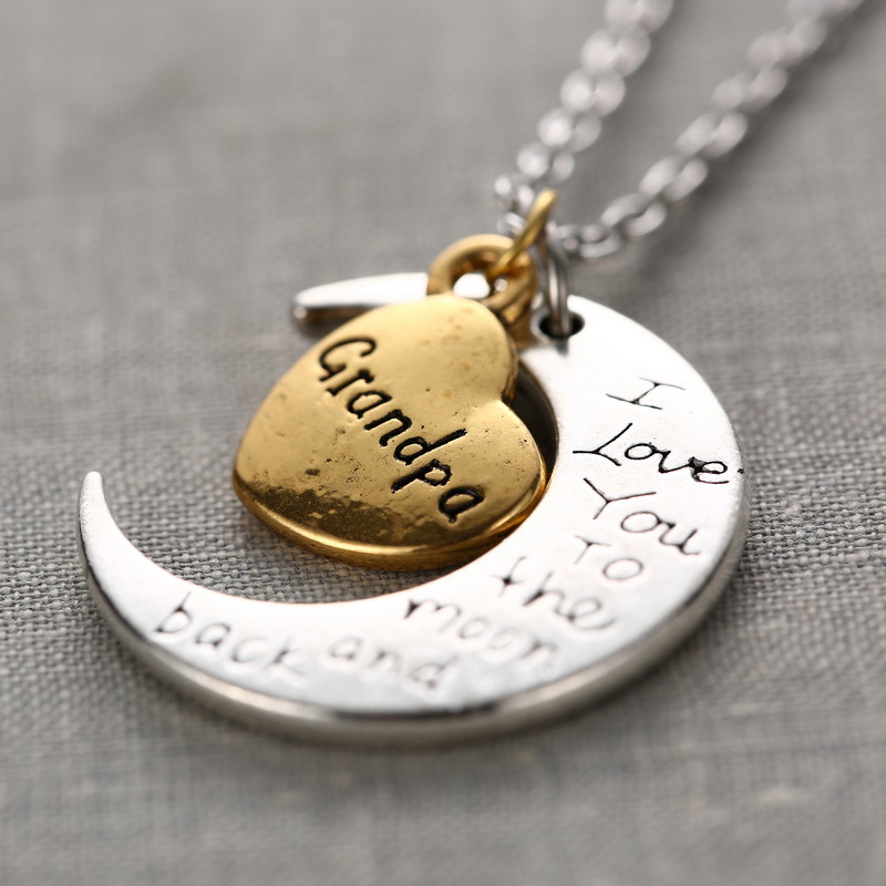 Fashion High Quality Non-fading Moon And Heart Grandpa Pendant Love Friendship Partners Chain Necklace As Gift