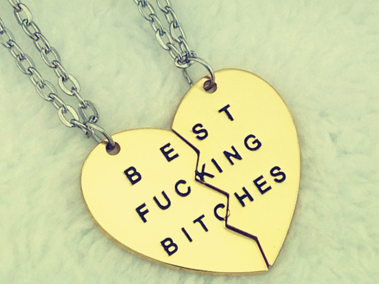 Partner Necklace Heart Best Fucking Bitches 2 Pendant Chains Friendship Girls
