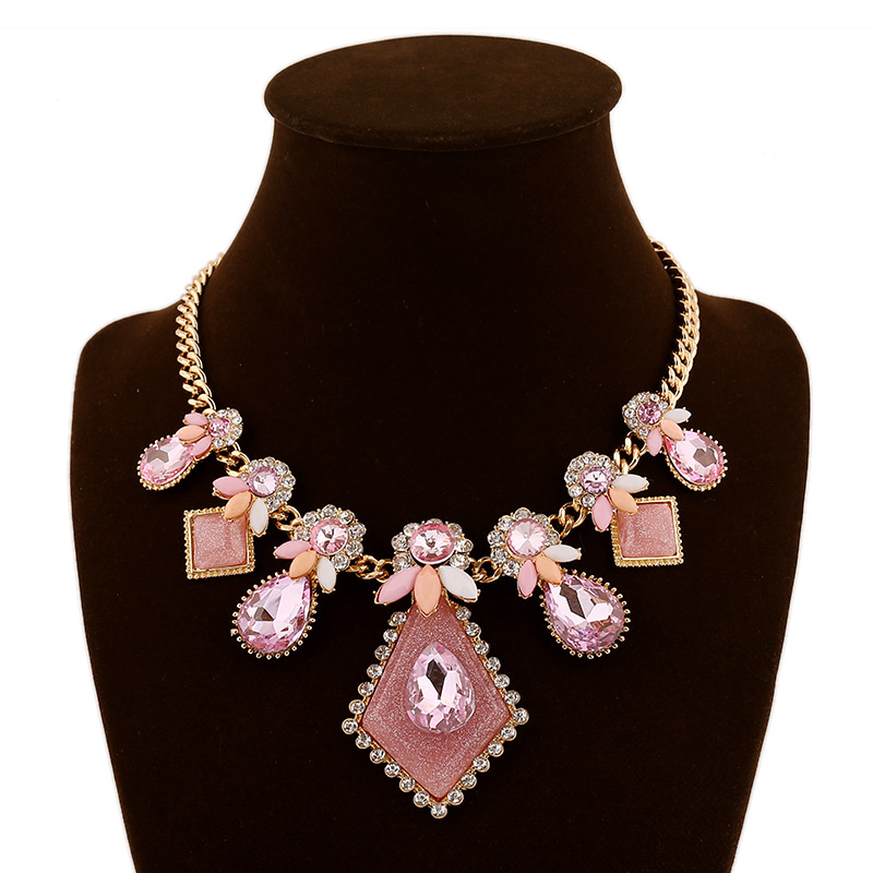 Fashion Luxury Crystal Gemstone Flower Pendant Chain Necklace
