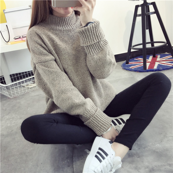 Fall Winter Fashion Solid Color Warm High Neck Casual Loose Knitted ...